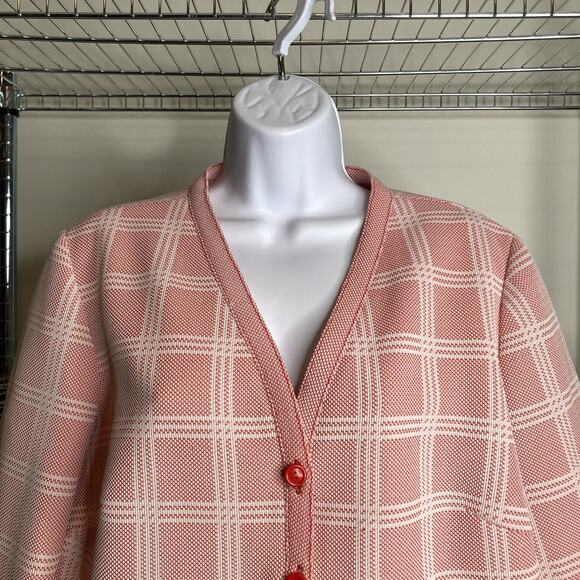 Vintage 1970’s Sears Knit Boutique Women's Pink Plaid Cardigan Jacket Size 18‎ - Picture 6 of 11